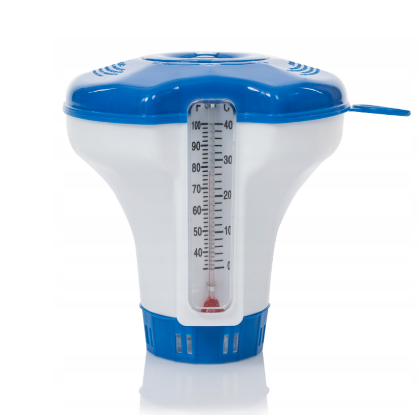 Drijvende verdeler met thermometer voor tabletten van 200 g – voor zwembaden